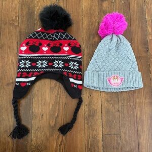 Bundle of toddler girls winter hats Minnie Mouse and Skye from Paw Patrol